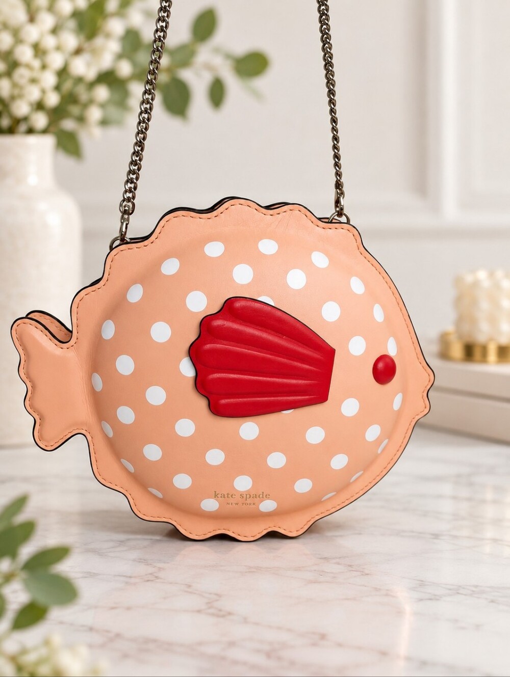 Kate Spade Puffy Puffer Fish Leather Crossbody Bag Guava Juice NWOT